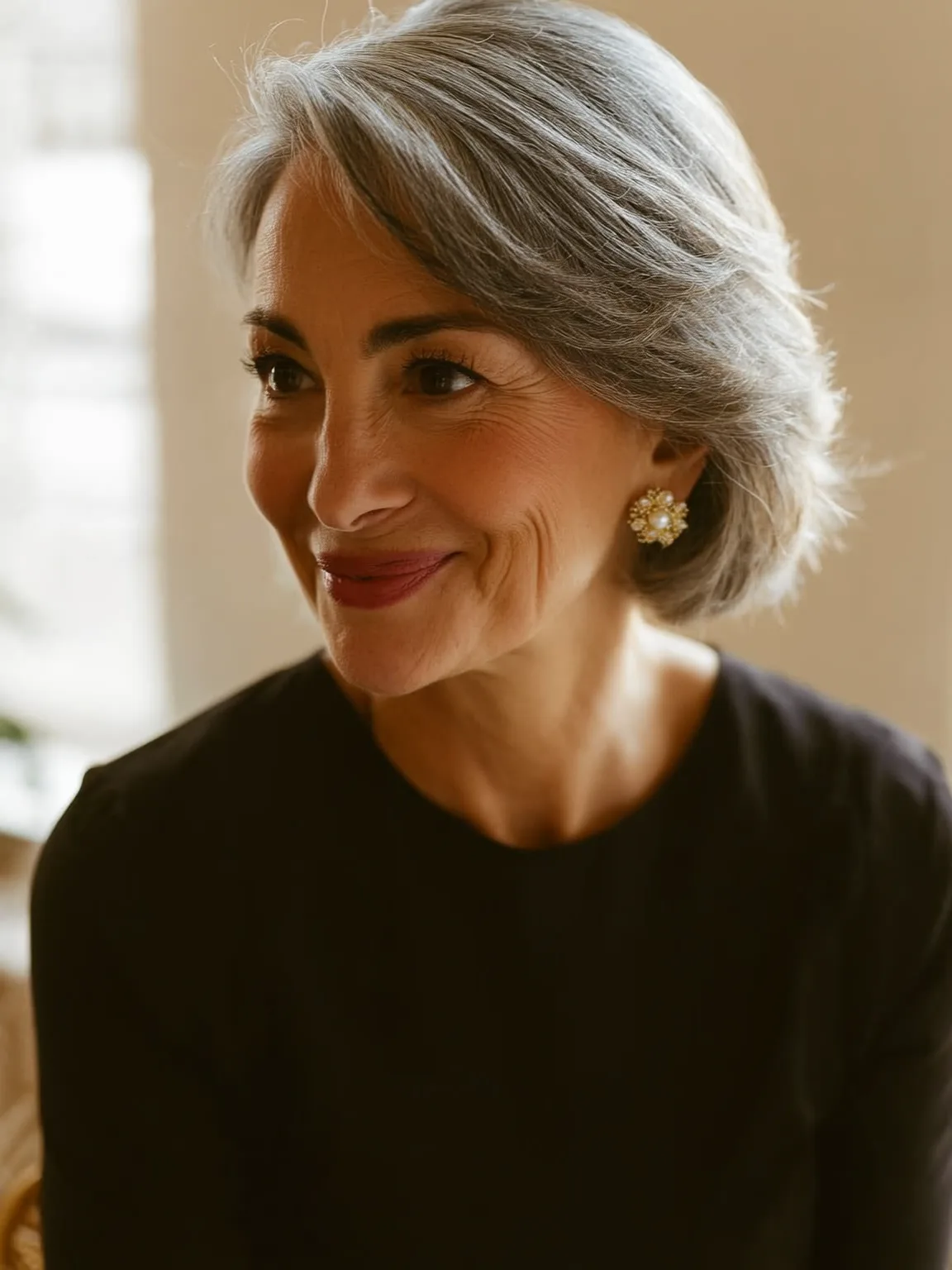 Classic Chin-Length Wavy Silver Frost Bob with Side Bangs
